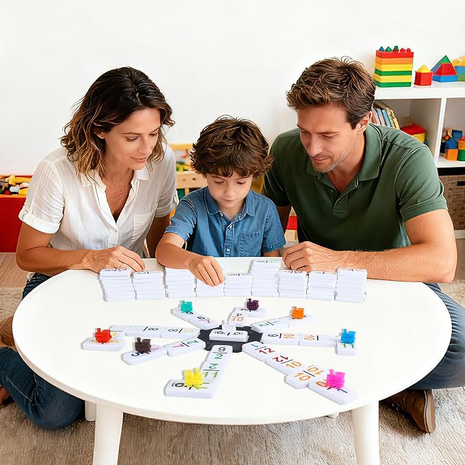 Mexican Train Dominoes Set Double 12 with Numbers, Dominoes Set for Adults and Family, Mexican Train Double 12 Numbers Dominos Set - 91 Tiles, 9 Trains, 8PCS Wooden Holders, Hub, Instruction
