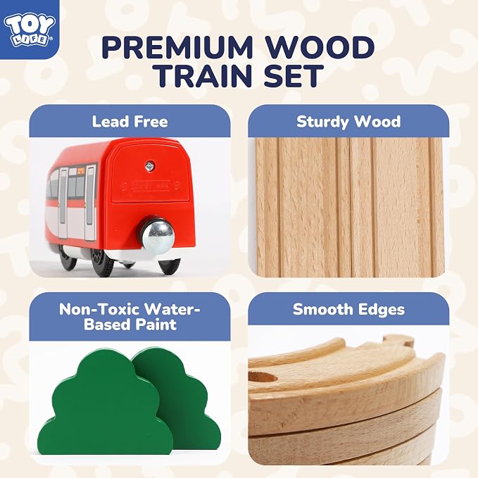 TOY Life Wooden Train Set for Toddlers 2-4, 119PCS City Train Toys with Wooden Train Track, Electric Train Set for Kids 4-8, Toddler Toys for 3 4 5 6 Year Old Boys Girls, Compatible with Major Brand