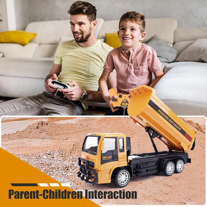 Jiakora Remote Control Dump Truck for Kids, 2.4GHz RC Construction Vehicle with LED Lights, 45° Dumping Function, 2 Rechargeable Batteries, Toy Truck for Boys Girls 3 4 5 6 7 8 Years Old