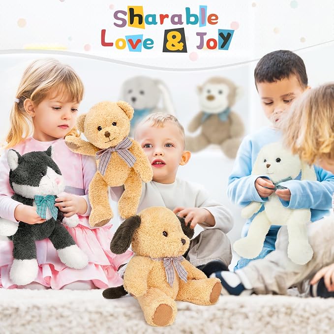 MaoGoLan 5Pcs Plush Animal Set, 13 Inch Stuffed Animals Bulk with Teddy Bear, Floppy Bunnies, Puppy and Kitty, Soft Plushies Bundle for Kids Girls Teens, Birthday Christmas Party Favors Room Decor