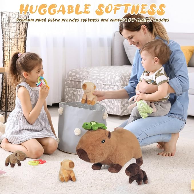 5 in 1 Capybara Plush, 14.2" Capybara Stuffed Animal with Babies Inside, Mommy Stuffed Capybara Plushies Pillow Toys with 4 Baby Capibaras Peluches for Kids Christmas Birthday Gifts Party Favors