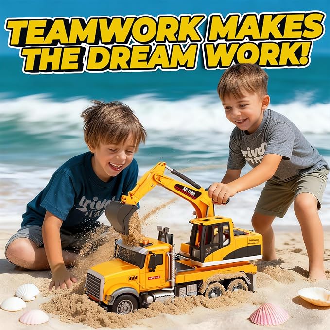 SMILESSKIDDO Excavator Toy - 1:12 Large Friction Powered Excavator Truck Toy with Lights, Sounds, Toy Trucks for Boys Girls Age 3, 4, 5, 6, 7 Years Old, Birthday Gifts for Boys Girls