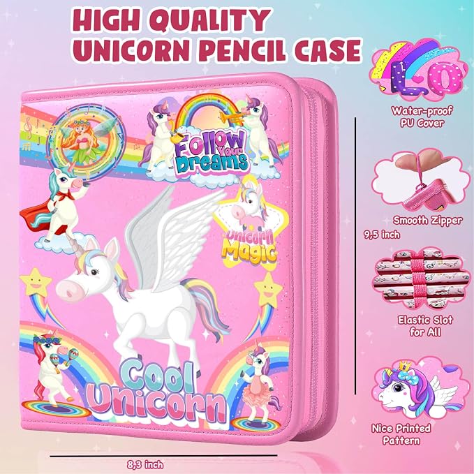 DOKKIA Fruit Scented Coloring Pens Markers Set 65 PCS Art Craft Drawing Case - Washable Kits Pencil,Gel Pen,Crayon&Coloring Book Supplies Pink Unicorn Rainbow