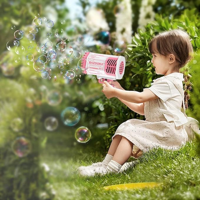 Bubble Gun, Bazooka Bubble Machine Gun, Bubble Blaster Gun with Bubble Solution, 69 Holes Bubble Bazooka Gun Outdoor Summer Toy Party Favors for Kids Pink Easter Bubble Maker Blowers