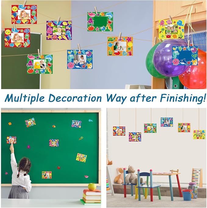chiazllta 30 Pcs Summer Under the Sea Craft Kits for Ocean Animal DIY Picture Frame Crafts Back to Activities Game Bulletin Board Decorations