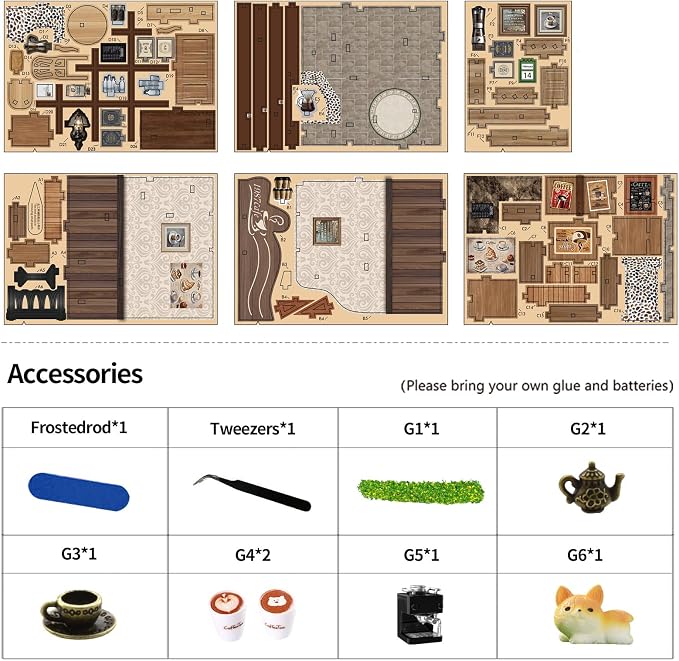 DIY Mini House Country Cafe 3D Wooden Puzzle Craft Model for Adults, Miniature Dollhouse Kit, Mini Coffee Shop Building Kit with Tools, Creative Home Decor & Unique Gift for Coffee Lovers