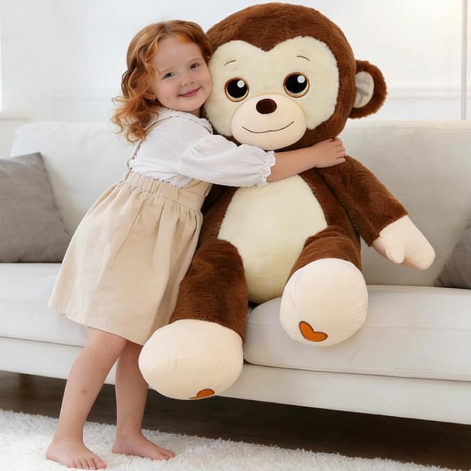 Giant Monkey Stuffed Animal, Big Monkey Plush, Large Plush Toy for Girl Boy, Birthday Valentine's Gifts for Girlfriend, Kids, Toddler, Age 3-8, Brown