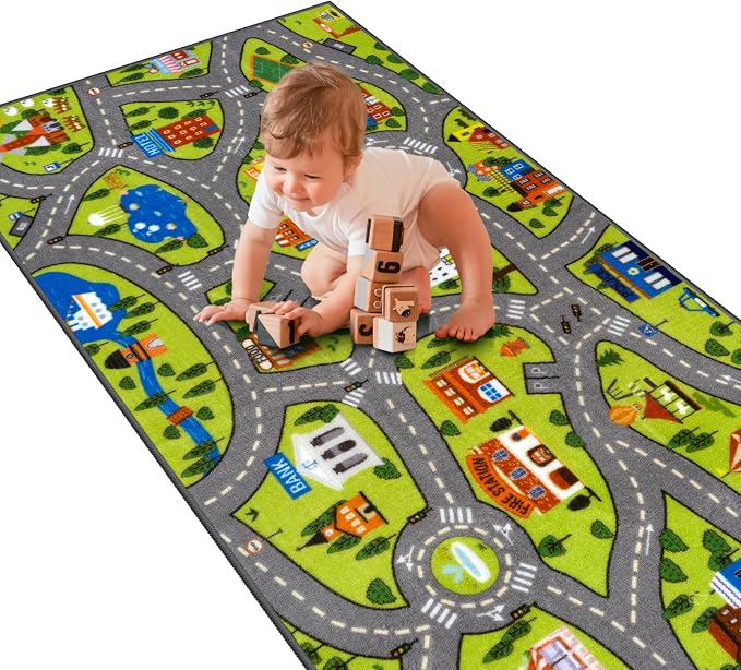 STARUIA Kids Rug Play Mat, 60"x32" Ultra Non-Slip Car Rug for Toddlers, Educational City Road Carpet Car Mat for Kids, Washable Car Kid Rugs for Bedroom Playroom Boys Room Nursery