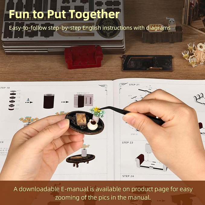 CCCDF Book Nook Kits for Adults and Teens, DIY Miniature Dollhouse Kit 3D Wooden Puzzle Booknook Bookend with LED Light, Gifts for Family, Friends (Saison Café)