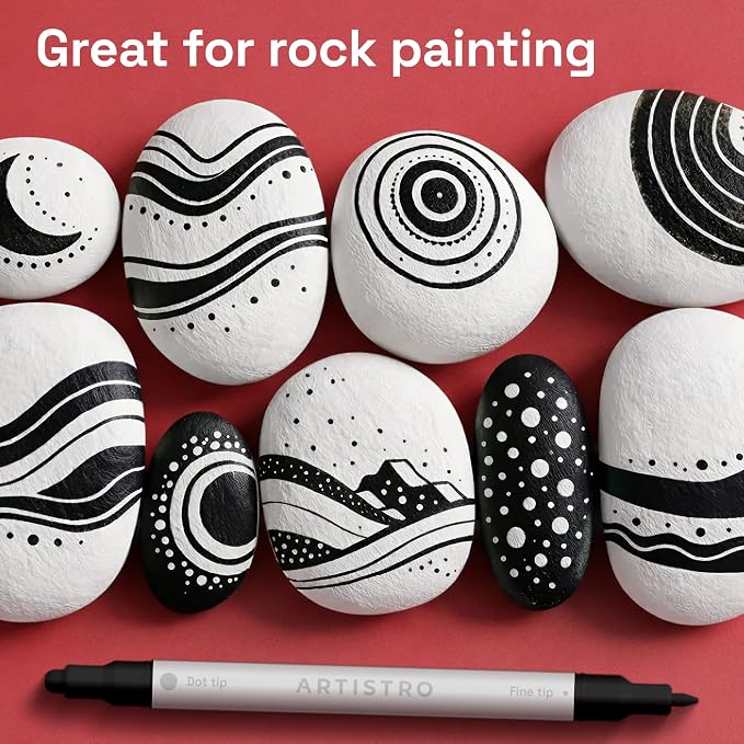 ARTISTRO 5 Black Dual-Tip Acrylic Paint Markers – Paint Pens Set with Dot & Fine Tips for Fabric, Rock, Glass, Wood, Coloring Books – Arts & Crafts Gift – Classroom Must Haves & School Supplies