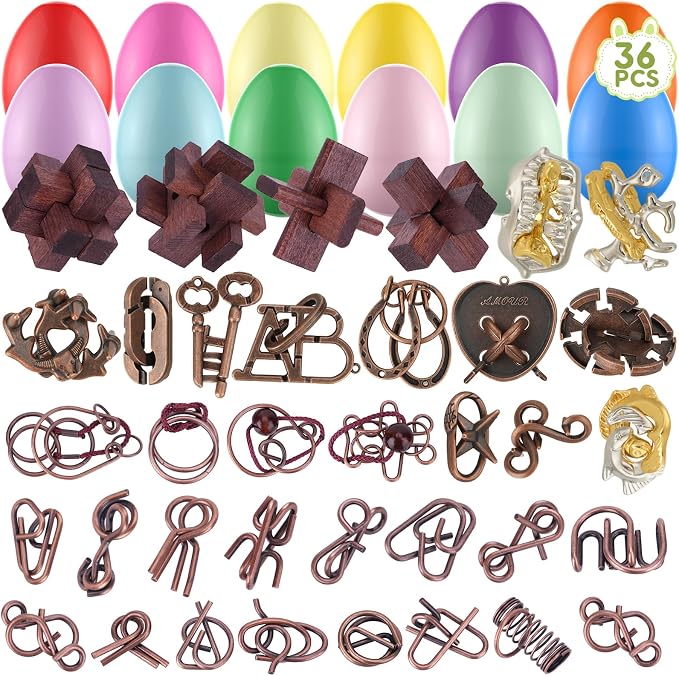 36 Pcs Brain Teaser Puzzles for Adults - Metal Puzzles 3D Puzzle Game Toys for Adults Teens - Wooden Unlock Interlocking Puzzle Adult IQ Education Smart Toys