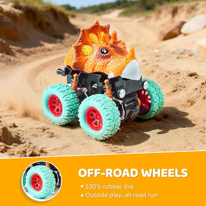 Beestech Dinosaur Toys for 2 3 4 5 Year Old Boys, Push & Pull Friction Powered Dinosaur Monster Truck Vehicles for Toddlers Preschoolers Birthday Gifts