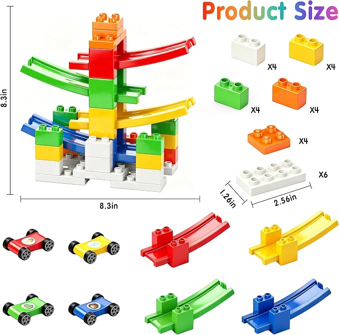 DIY Building Blocks Car Ramp Race Track Toy for Kids, STEM Gift | Creative Blocks, Many Models, Open-Ended Car Ramp Toy for Toddlers to Build, Rebuild & Race