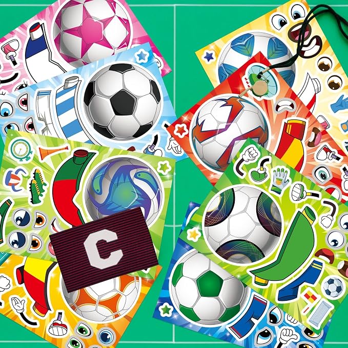 24 Sheets Soccer Stickers for Kids, Make a Face Stickers, Make Your Own Sticker, Goodie Bag Stuffers, Football Gifts, Soccer Party Favors, Classroom Teacher Reward Educational Toy Art Craft
