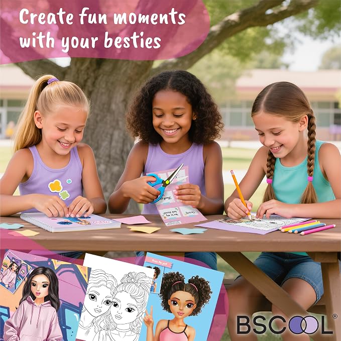 BSCOOL Me and My Bestie - Sticker Dress Up, Drawing, Coloring and Fun Activity for Girls Ages 5 and Up. Creative Fashion Design for Betfriends.Gift for Girls