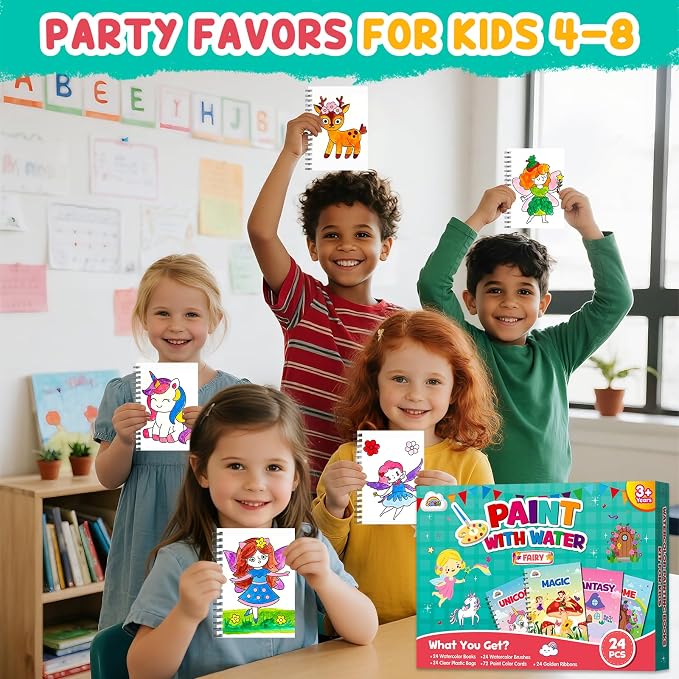 ZMLM 24 Water Coloring Books for Kids Party Favors - Bulk Mini Coloring Books for Kids Ages 4-8,Small Birthday Goodie Bag Stuffers School Teacher Return Gift Art Crafts Classroom Prizes (Fairy)