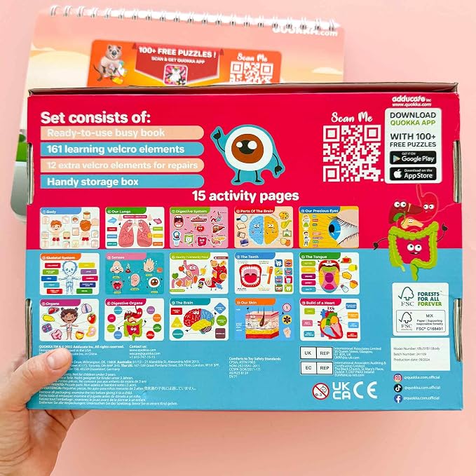QUOKKA Human Body Busy Books for Kids Ages 4-8 - Fun Human Anatomy Activities for Kids Learning At Home or Classrooms - My Preschool Montessory Busy Book for Toddlers 3-5 I Comes Fully Assembled