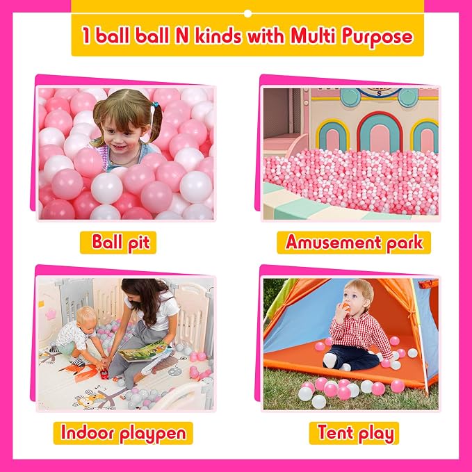 Vanland Ball Pit Balls for Baby and Toddler Phthalate Free BPA Free Crush Proof Plastic - Multicolored Pit Balls in Reusable Play Toys for Kids with Storage Bag