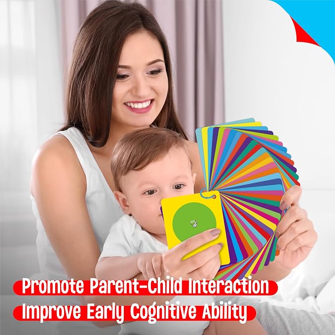 Color & Shape Flashcards, 50 Double-Sided Cards (30 Colors & 20 Shapes) Colorful Cards Educational Learning Tools for Preschool and Toddlers (3 Reclosable Rings Attached)