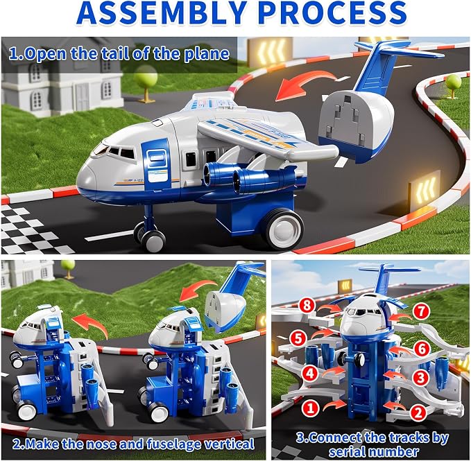 MSKOLER Airplane Toys for Toddlers 2-4 - Boy Toy Car Race Tracks for Kids Ages 3-5 with 8 Small Car Toys, Toddlers Educational Toy, Birthday Gifts for Boys 3-5