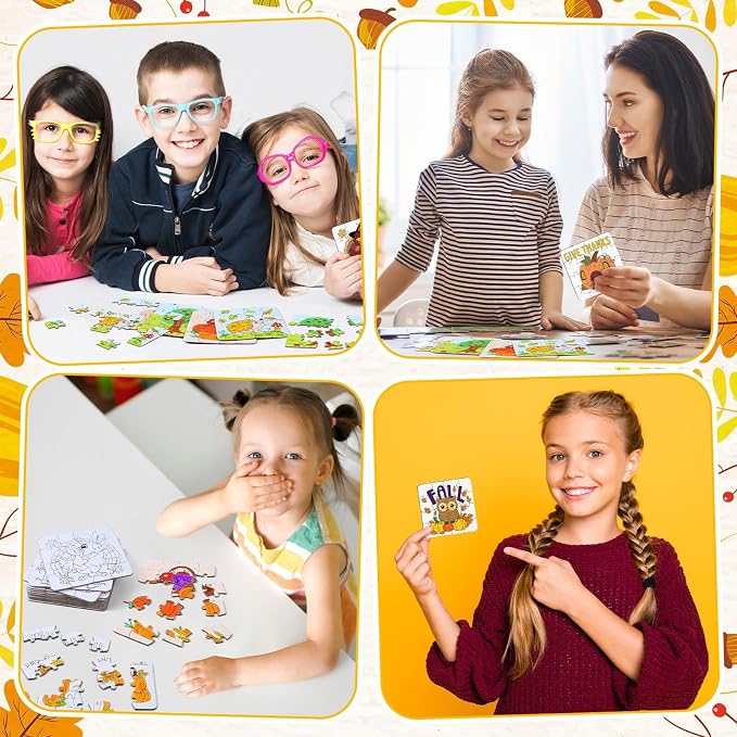 Realspring 24 Pack Fall Color Your Own Jigsaw Puzzles for Kids Ages 3-5, 4-6, 6-8, Coloring Thanksgiving Crafts DIY Paper Puzzles Party Favors Gifts for Toddler Children Learning & Education Toys