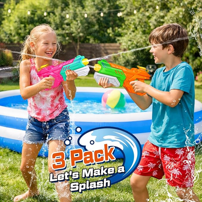 Quanquer Water Guns for Kids Adults - 600CC 3 Pack Super Squirt Water Toy Gun High Capacity Long Shooting Range Soaker Blaster for Swimming Pool Beach Outdoor Fighting Party(Orange, Pink, Purple)