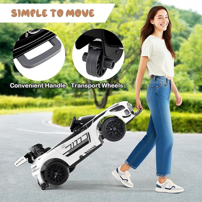 Costzon Ride on Car, 12V Licensed Mercedes-AMG GT3 Kids Car with Remote Control, 3 Speeds, LED Lights, Music, Wireless, Transport Wheels & Soft Start, Electric Vehicle for Toddlers Aged 3+ (White)