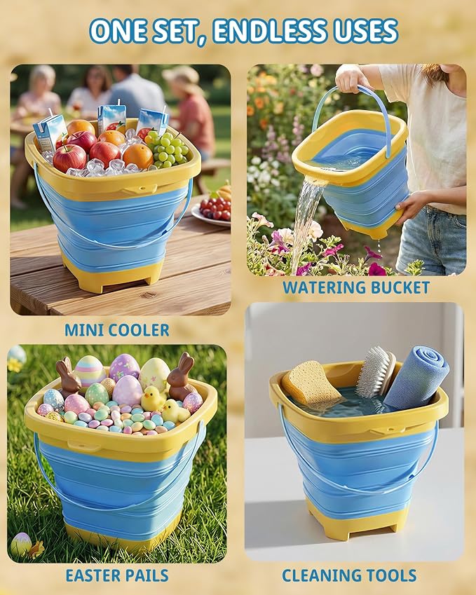 Beach Toys Set, 3 Collapsible Buckets, Detachable Large Pointed Sand Shovel, Flat Shovel, Rake, Scoop, Mesh Bag, Toddler Sandcastle Kit, Travel, Beach Party, Outdoor Summer Fun