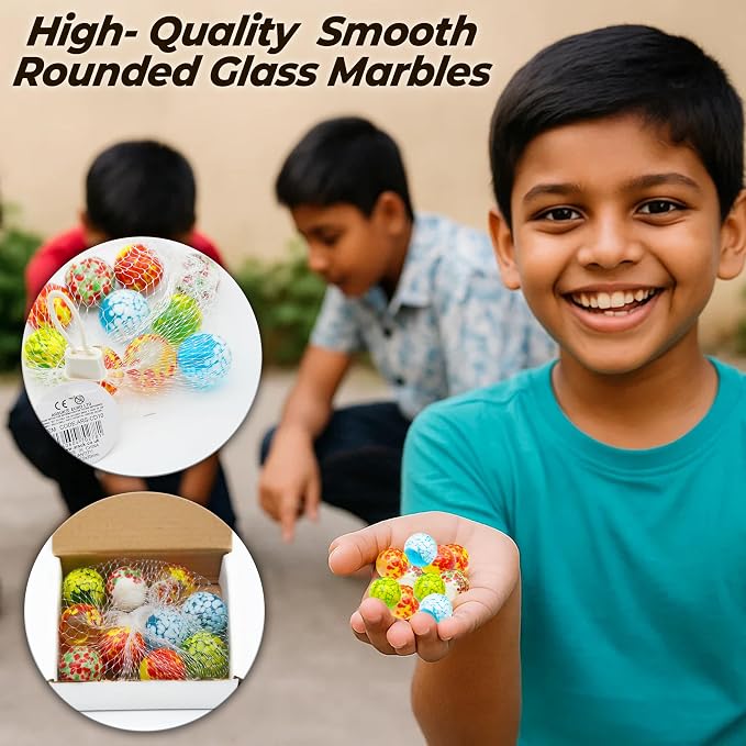 ARSUK Premium Handmade Glass Shooter Marbles – Set of 10 Large 25mm / 1-Inch Decorative Dotted Marbles – Assorted Colors for Crafts, Vase Fillers, Games & Home Décor