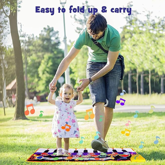 RenFox Baby Piano Mat with 25 Music Sounds, Kids Musical Playmat, Early Education Development Birthday Gift Music Toy for 1 2 3 Year Girls Boys, Piano Keyboard Touch Play Blanket for Easter Gifts