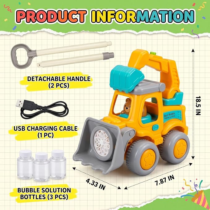 Automatic Bubble Machine for Toddlers,Construction Truck Bubble Lawn Mover W/Light,Bubble Maker Blower Toys for 3 4 5 6 Year Old Boy Girl Kids,Summer Outdoor Pool Backyard Toys for Birthday Party
