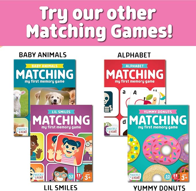 Chuckle & Roar My First Memory Game - Donuts, Ages 3+, 52 Tiles - Builds Recall & Focus, Preschool Play - Sturdy Tiles, Matching Game - Solo or Group Play, Toddler Activity Ages 3-5