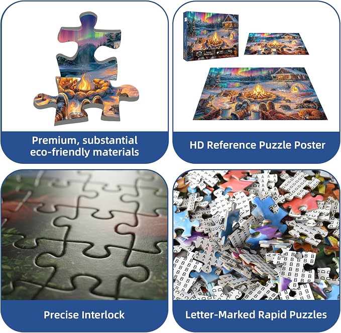 Aurora Winter Cabin Puzzles for Adults 1000 Pieces,Impossible Hard Challenging Jigsaw Puzzles for Adults,Puzzle with Letters on Back Games,Peaceful Snowy Escape Wall Art Decor,Gifts for Boys Girls