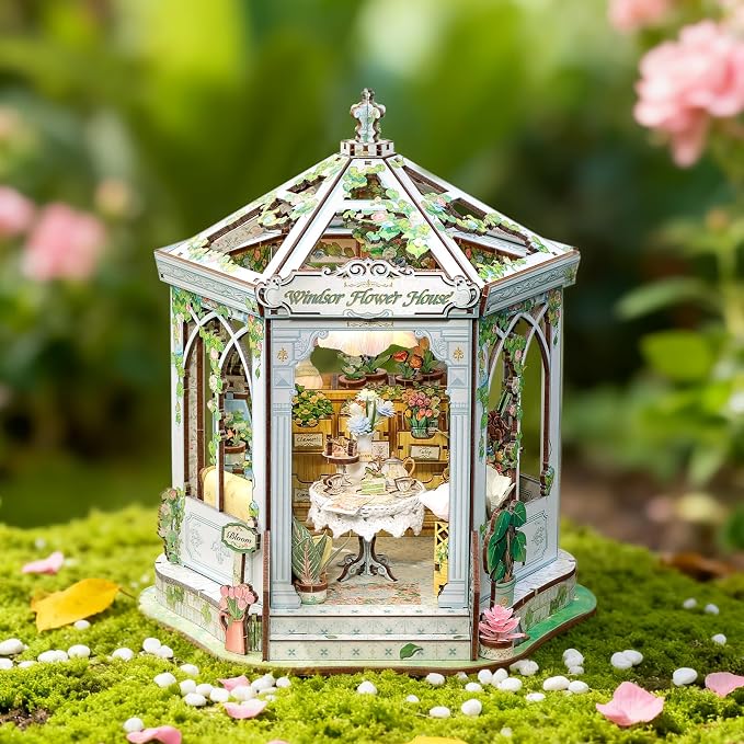 CUTEBEE DIY Miniature House Kit - 3D Wooden Puzzle Flower House Florist Book Nook Kit Model Building Set, Bookshelf Room Decor, DIY Craft Gifts for Adults Teens 14+ (Windsor Flower House)