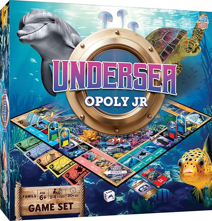 MasterPieces Kids & Family Board Games - Undersea Opoly Jr. - Officially Licensed Board Games for Kids, & Family