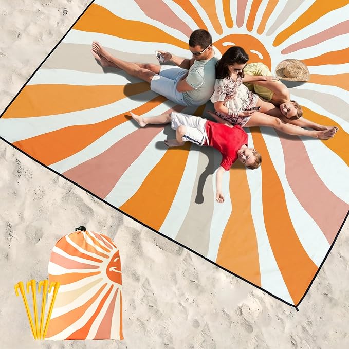 WIWIGO Beach Blanket Waterproof Sandproof Beach Mat 79" X 83"/10'x9'for 2-8 Adults Quick Drying Outdoor Picnic Mat Beach Accessories for Travel, Camping, Hiking