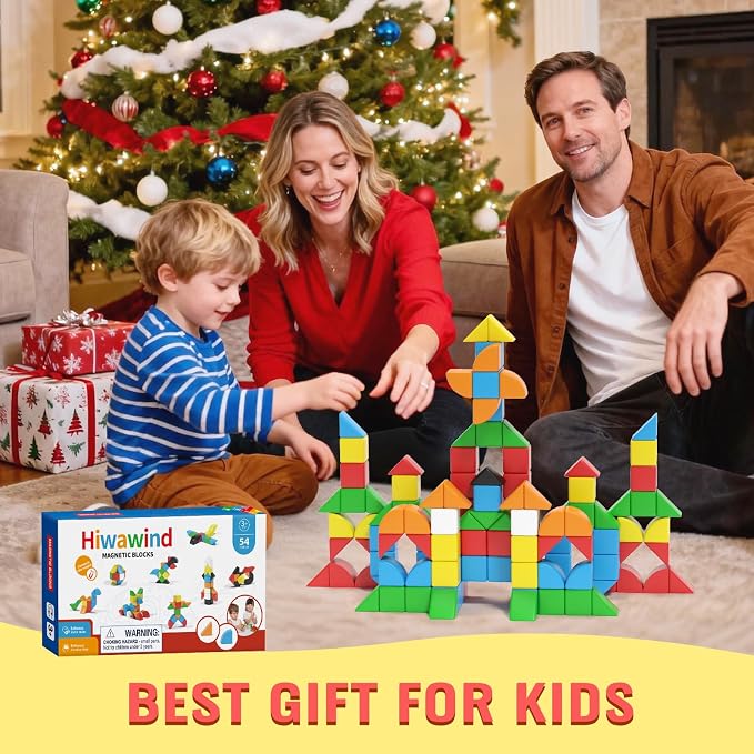 Hiwawind 56 PCS Magnetic Blocks, 1-Inch Isosceles Triangles & Quarter Circles, Montessori STEM Sensory Toys for Kids Ages 3-6, Christmas & Birthday Gift for Boys Girls