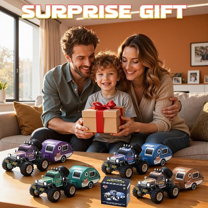 Snugzy Mini RC Car 1:64 Scale RC Truck for Kids with Trailer 2.4Ghz Remote Control Rechargeable RC Cars Toy Gifts for Boys Girls Adult (Purple)