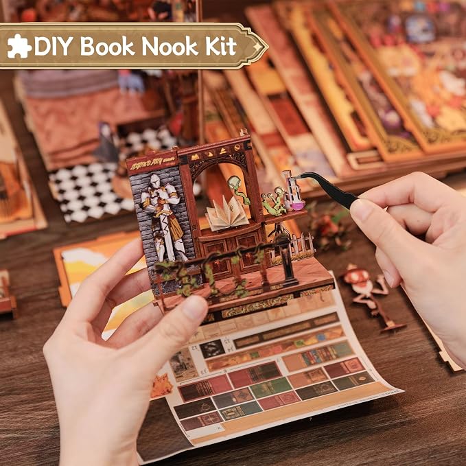 CUTEBEE Book Nook Kit -Miniature DIY House Kit for Adults and Teens, Dollhouse Booknook Tiny House Model Build Bookshelf Decor, Gifts for Family, Friends