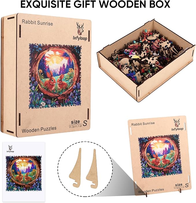 Ixfyloop Wooden Puzzles for Adults, Wooden Jigsaw Puzzles for Adults, Bunny Puzzle Wood Puzzles for Adults Wooden, Rabbit Puzzle Interlocking Family Game Birthday Gift 500 Pieces 15.9x15.7 Inch