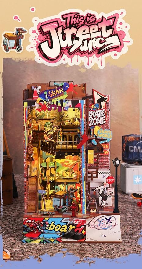 Miniature Book Nook Kit Cyberpunk Street Graffiti Skateboard DIY 3D Wooden Booknook for Adults and Book Lovers Bookshelf Insert Decor Creative Gift for Family Friends and Elderly