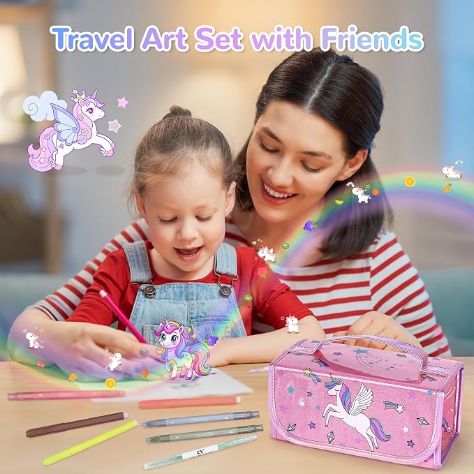 nasominako Washable Scented Markers Set for Kids - Unicorn Coloring Art Supplies Set for Kids Ages 4-8 Birthday Gifts for 4-8 Year Old girls Unicorn Pencil Case 54 PCS