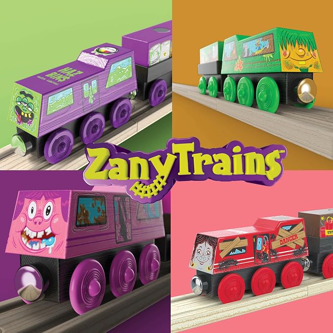 15 Pieces - Wooden Traffic Signs For Kids - Zany Street Signs for Play Mats, Toy Trains and Cars - Wooden Street Signs Road Signs - Educational Preschool Train Track Accessories - Zany Trains Series 2