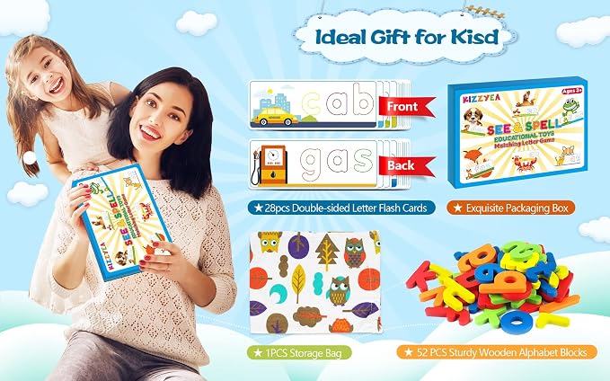 Learning Educational Toys for 3 4 5 6 Years Old Boys Girls, See & Spell Matching Letter Game with Alphabet Cards for Kids, Preschool CVC Word Builders Toy, Christmas Birthday Gifts for Age 3-4 4-6