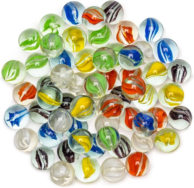 Yellow Mountain Imports 60 Pieces Translucent Chinese Checkers Glass Marbles with Petal Design - 16 Millimeters