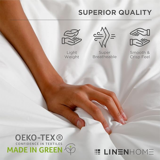 Linen Home 100% Cotton Percale Sheets Queen, 16" Deep Pocket - 4Pc Set, Crisp Cool Breathable Bed Linen, Made in Green, Iris Lilac