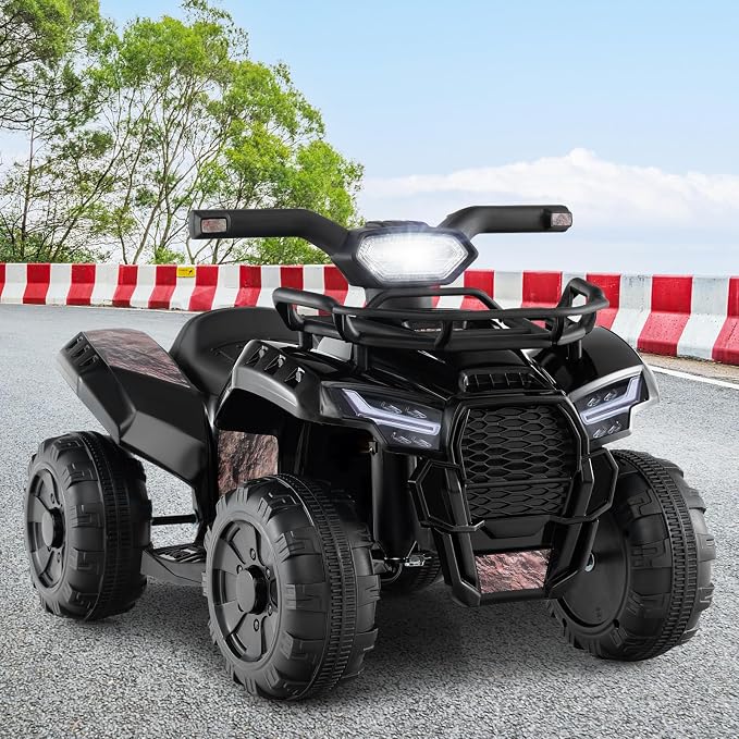 Costzon Kids ATV, 6V Battery Powered Electric Vehicle Four Wheeler Quad w/Storage Basket, Headlight, Horn, Music, MP3 & USB, Toddler 4 Wheeler Ride on Car Toy for Boys Girls 18-36 Months (Black+Camo)