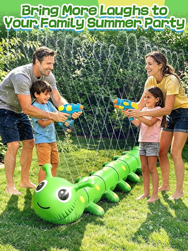97" x 19" Extra Large Caterpillar Sprinkler for Kids - Outdoor Toys Kids Toddler Water Sprinkler for Yard, Attaches to Garden Hose, Durable Inflatable Splashing Fun Toys for Garden Lawn