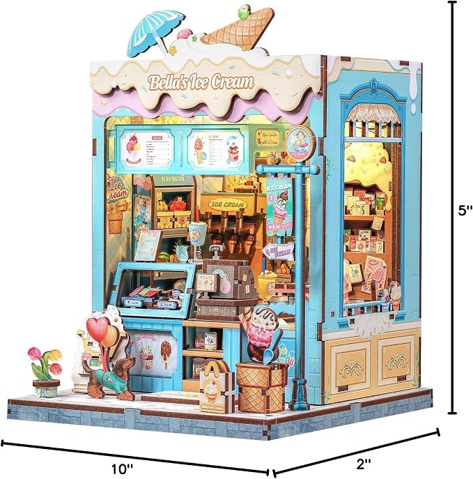 CUTEBEE Book Nook Kit - DIY Miniature House Dollhouse Kit for Adults and Teens, Booknook Tiny House Ice Cream Shop Bookshelf Decor 3D Wooden Puzzle, Gifts for Family, Friends (Bella's Ice Cream)