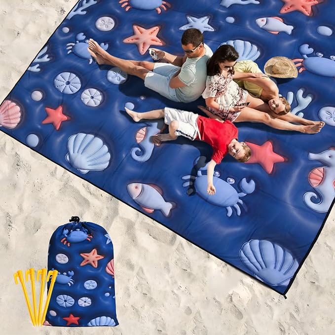 WIWIGO Beach Blanket Waterproof Sandproof Beach Mat 79" X 83"/10'x9'for 2-8 Adults Quick Drying Outdoor Picnic Mat Beach Accessories for Travel, Camping, Hiking